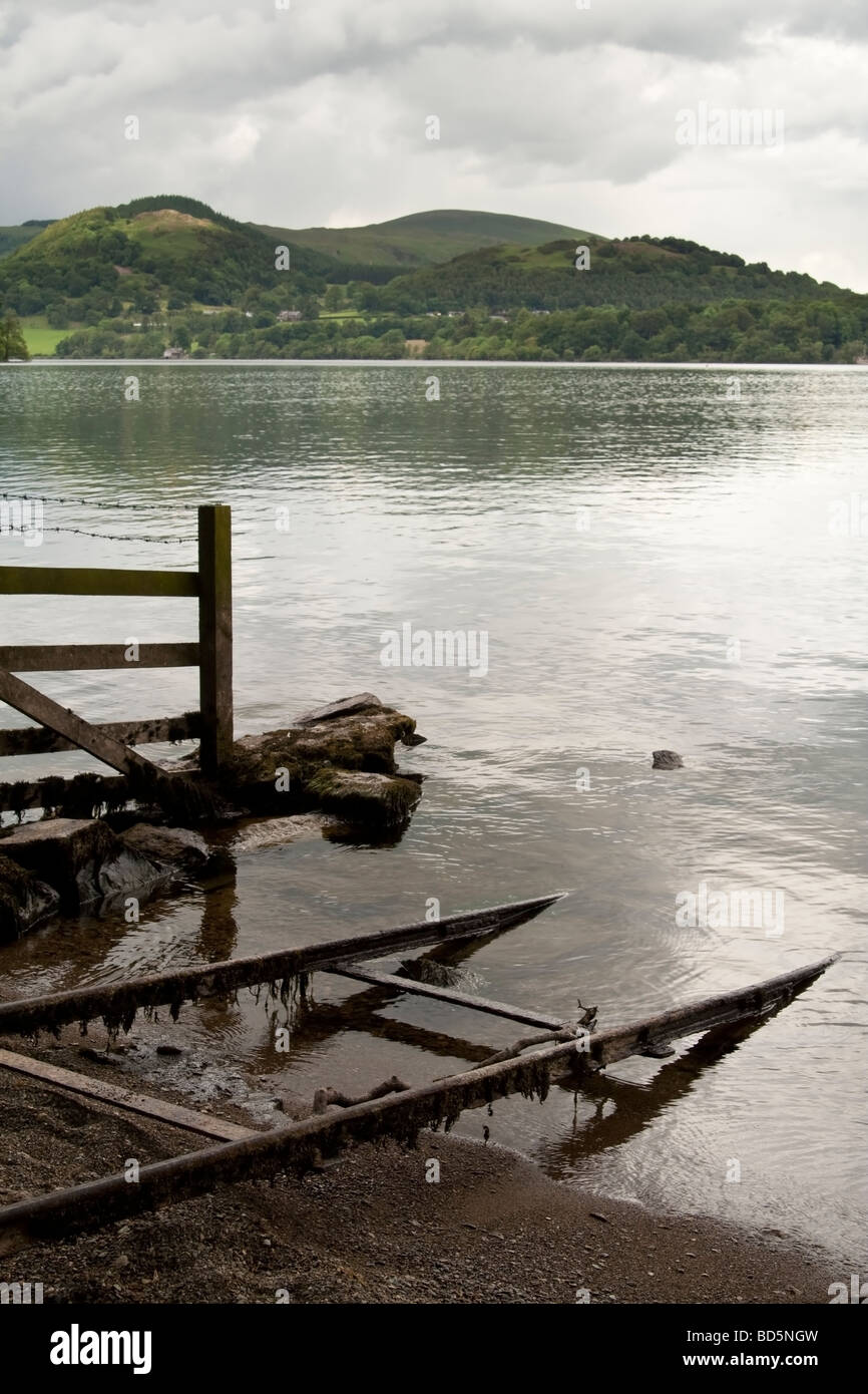 A small landing stage on the shores of Ullswater, the Lake District, Cumbria, UK. Stock Photo