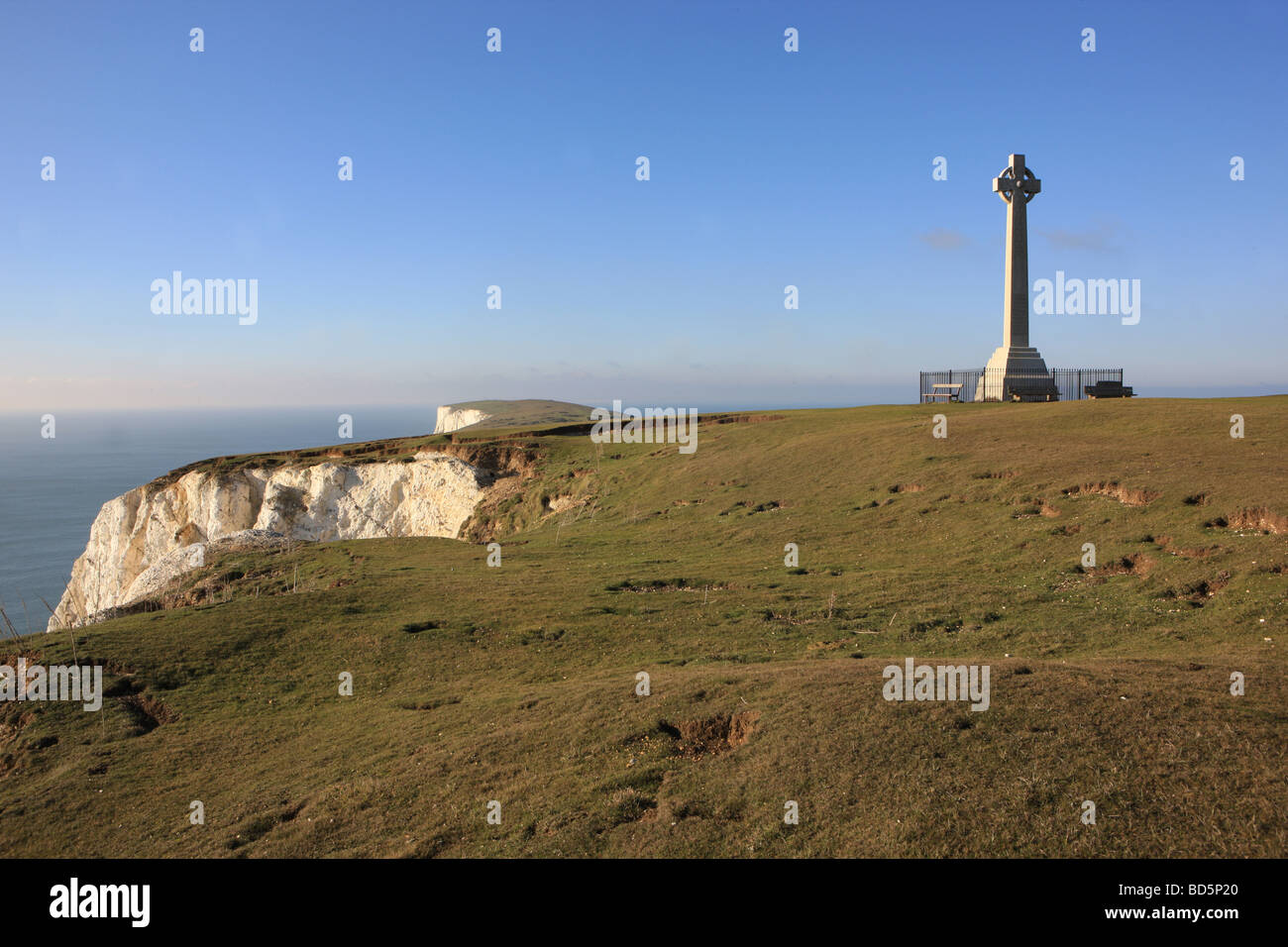 Memorial the Poet  Lord Tennyson above the cliffs near Freshwater Bay on the Isle of Wight Stock Photo