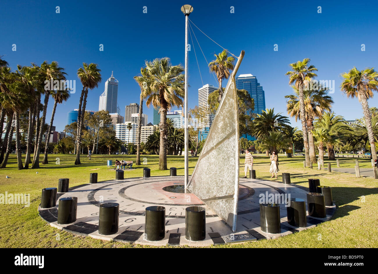 Australia Perth giant sundial with skyline in background Stock Photo