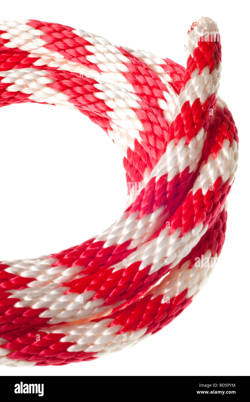 red and white nylon rope isolated on a pure white background Stock