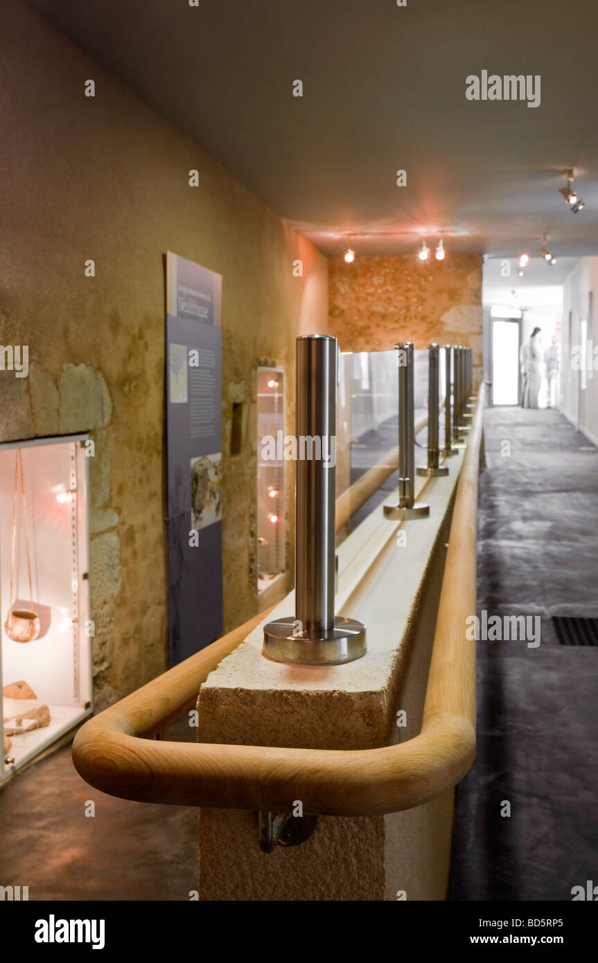 Walkway and handrail in newly converted Musée Archéologique / Archeology Museum - Martizay, Indre, France. Stock Photo