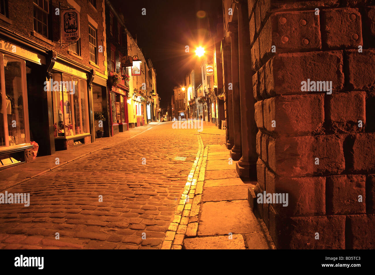 Whitby by Night Street lighting view of Church Street Stock Photo Alamy