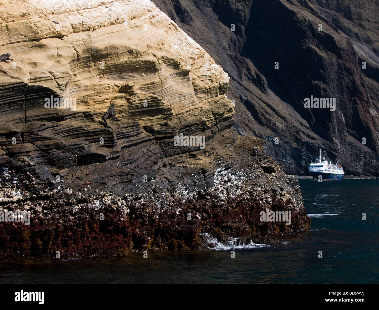 the Polaris Moored at Punta Vicente Roca Galapagos Islands Stock Photo