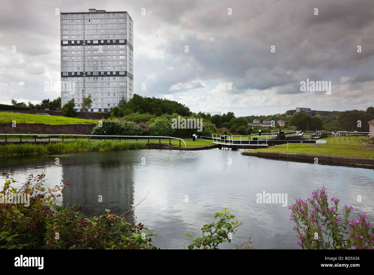 Forth and Clyde Canal at lock 21 near Maryhill Glasgow Stock Photo