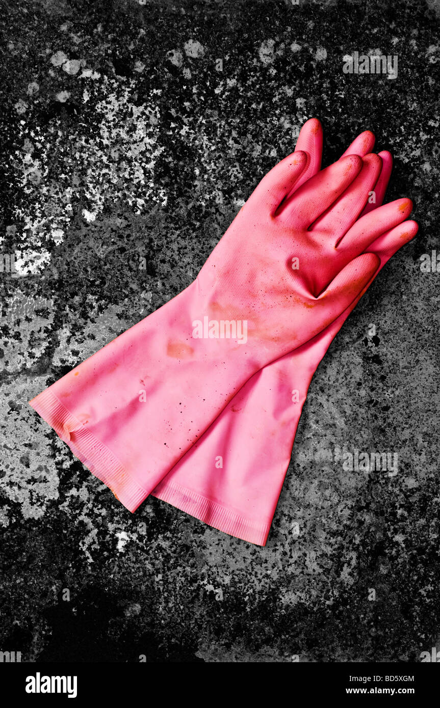 Pink rubber gloves Stock Photo - Alamy