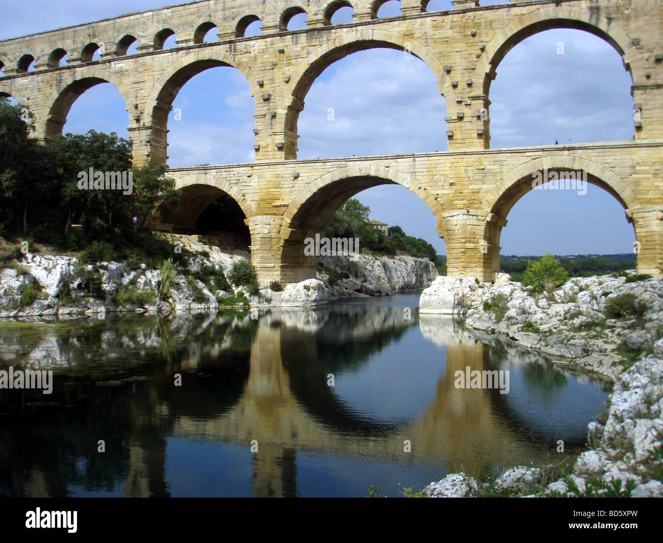 Roman Pont du Gard Aqueduct in Provence in the South of France Stock Photo