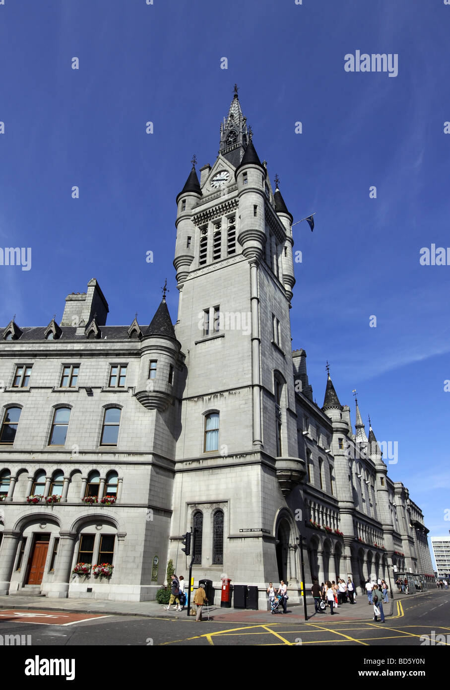 The imposing grey granite building of the Town House in Aberdeen, Scotland, UK which also houses the sheriff court Stock Photo