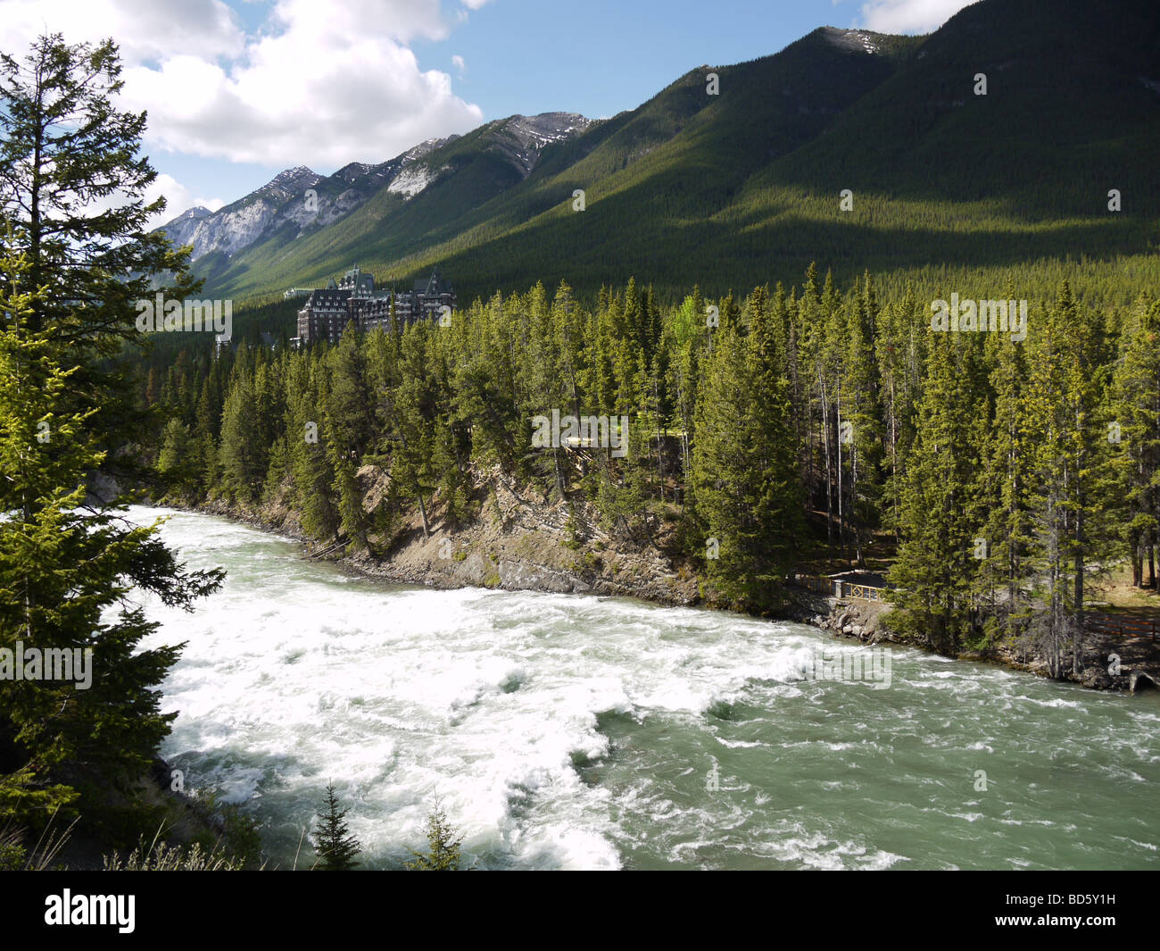 Bow River Falls and the Fairmount Hotel in Banff National Park in ...