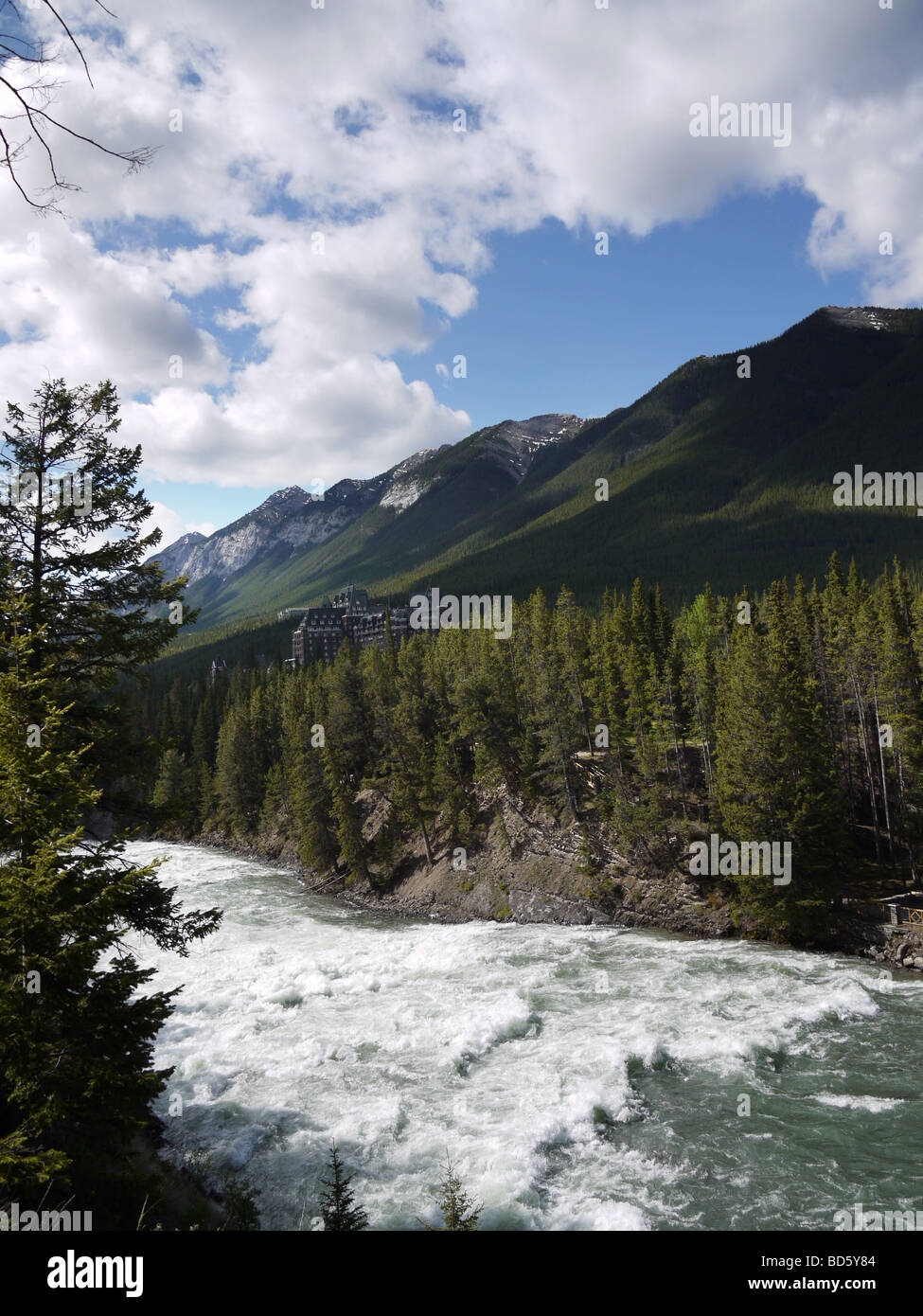 Bow River Falls and the Fairmount Hotel in Banff National Park in ...