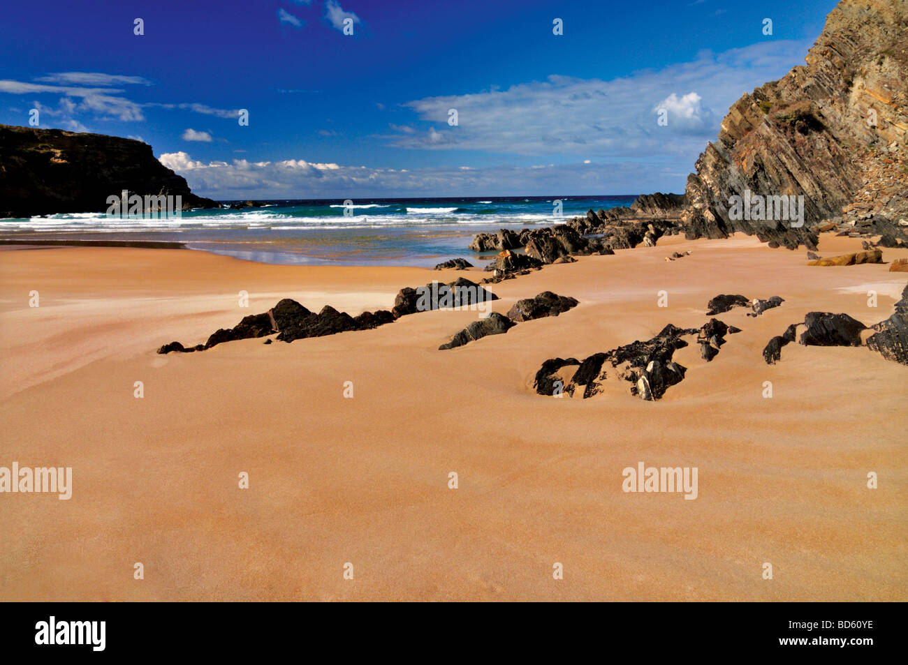 Portugal, Alentejo: Beach Praia do Carvalhal Stock Photo