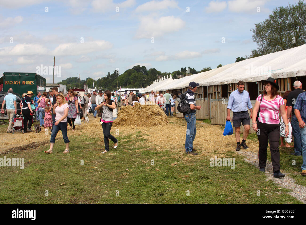 Temporary stables at the Bakewell Show, Bakewell, Derbyshire, England, U.K. Stock Photo