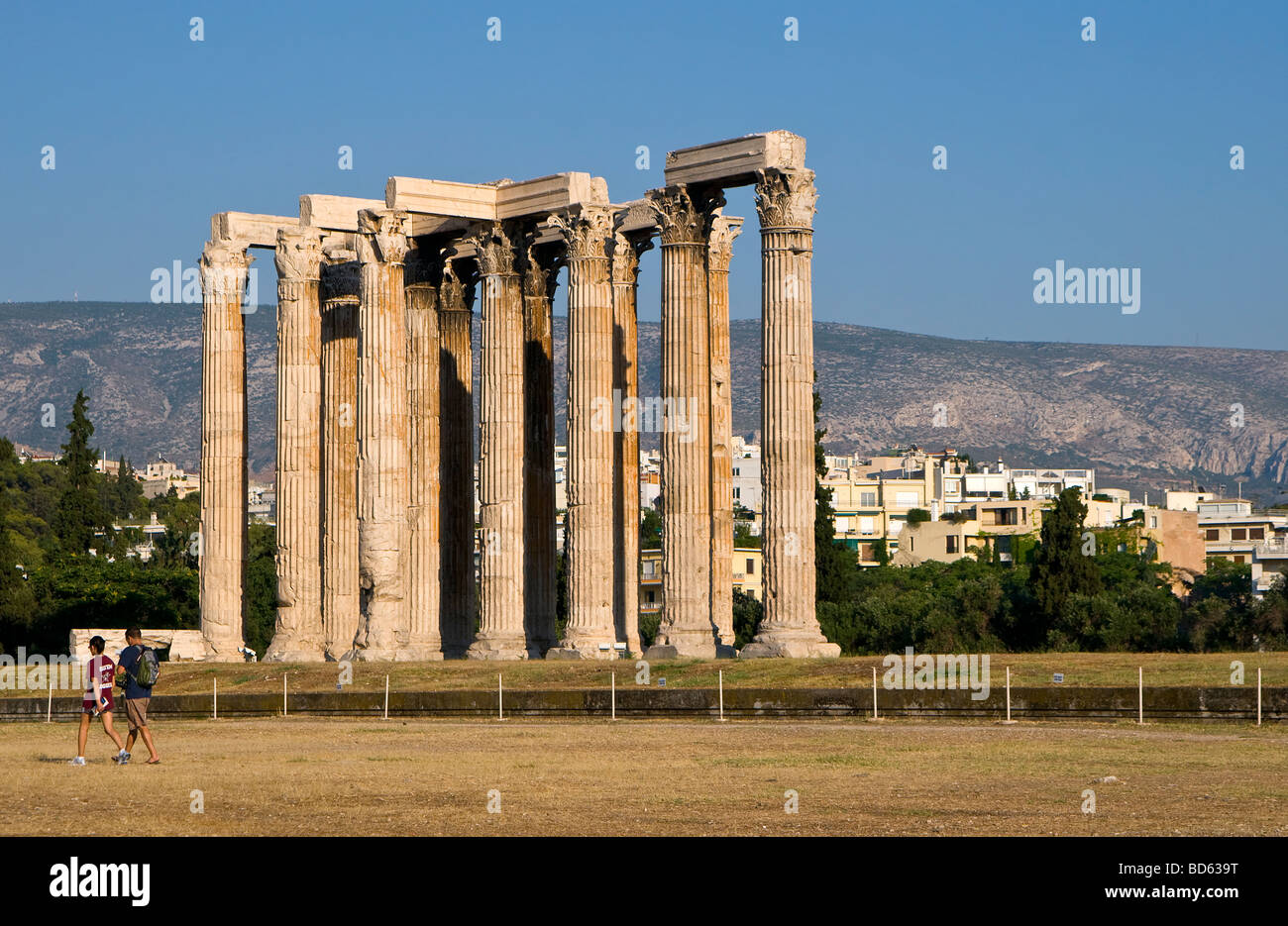 Old ruins of a temple, temple of the olympian Zeus, Athens, Greece Stock Photo