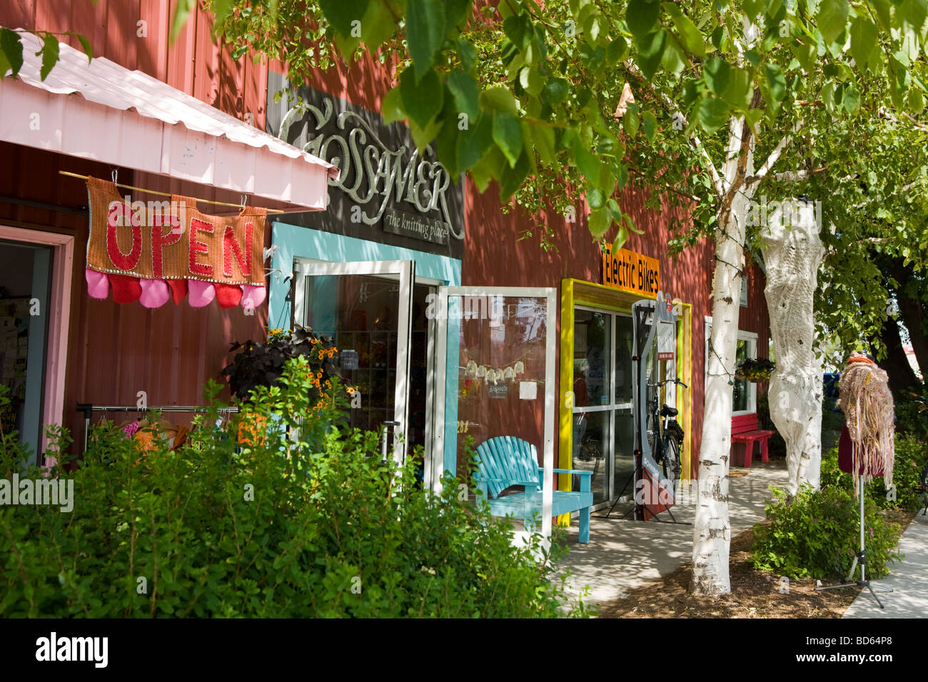 Cute shops in the Mill District in Bend, Oregon Stock Photo