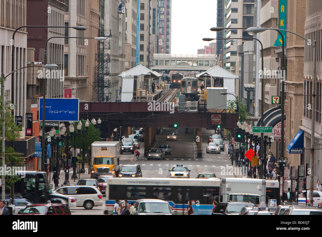 Chicago, Illinois.  Lake Street, The L, Elevated Railway, in Downtown Chicago's Loop Area. Stock Photo
