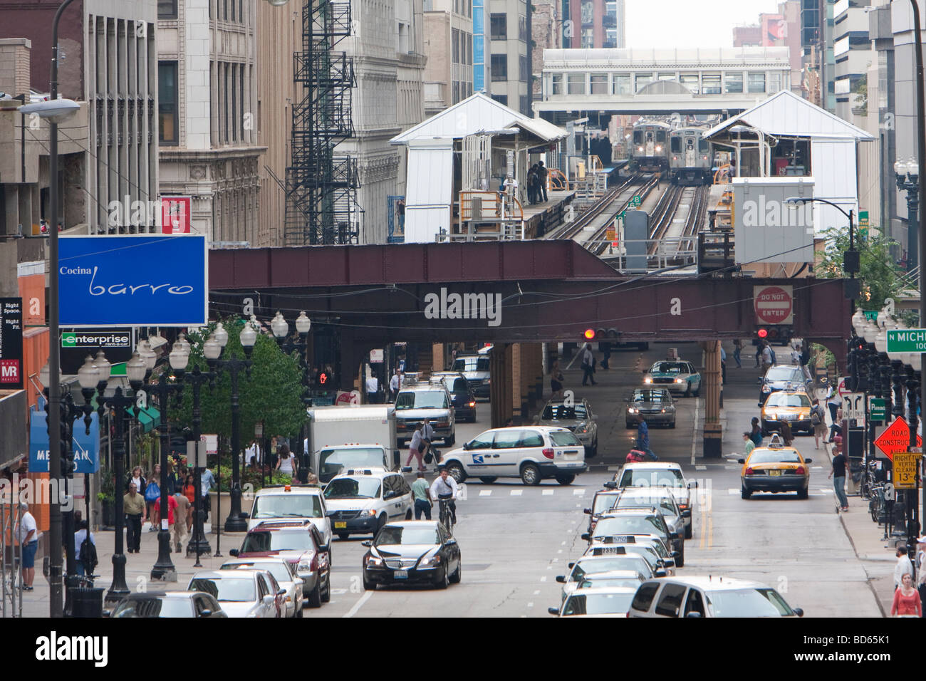 Chicago, Illinois.  Lake Street, The L, Elevated Railway, in Downtown Chicago's Loop Area. Stock Photo