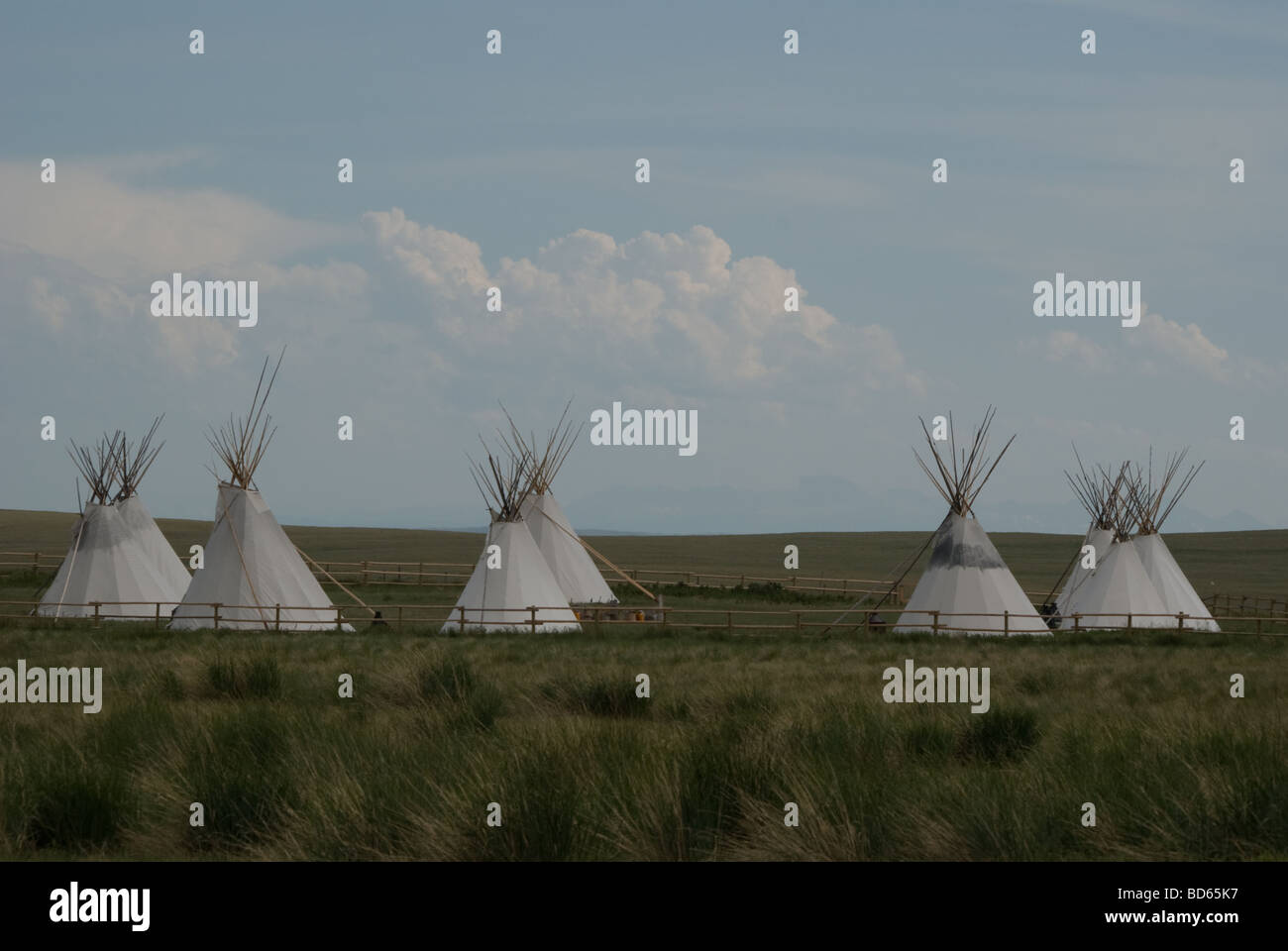 Teepees at HeadSmashedIn Buffalo Jump, UNESCO World Heritage Site, Alberta, Canada Stock Photo Teepees at HeadSmashedIn Buffalo Jump, UNESCO World Heritage Site, Alberta, Canada Stock Photo