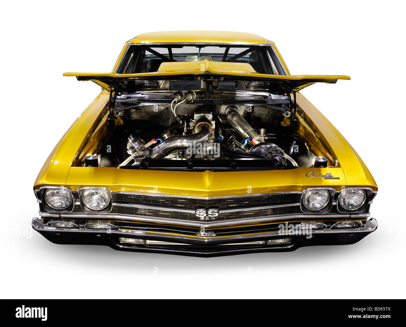 License and prints at MaximImages.com - Custom 1972 Chevrolet Chevelle SS Coupe drag car with open hood Stock Photo