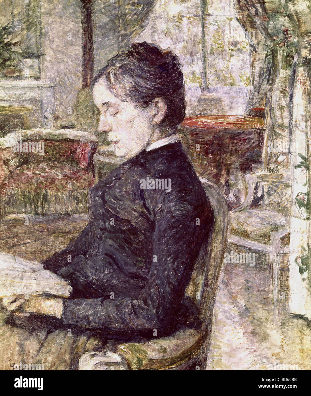 fine arts, Toulouse-Lautrec, Henri de (1864 - 1901), painting, portrait of his mother in the parlour of Castle Malrome, 1887, Mu Stock Photo