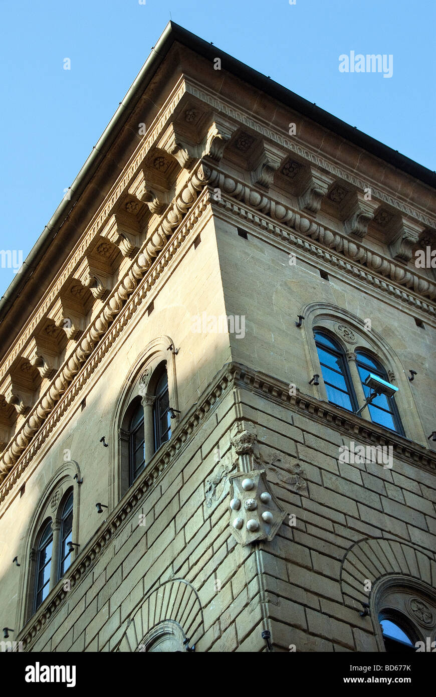 Palazzo Medici Riccardi in Florence with the Medici shield in stone on the corner of the building Stock Photo