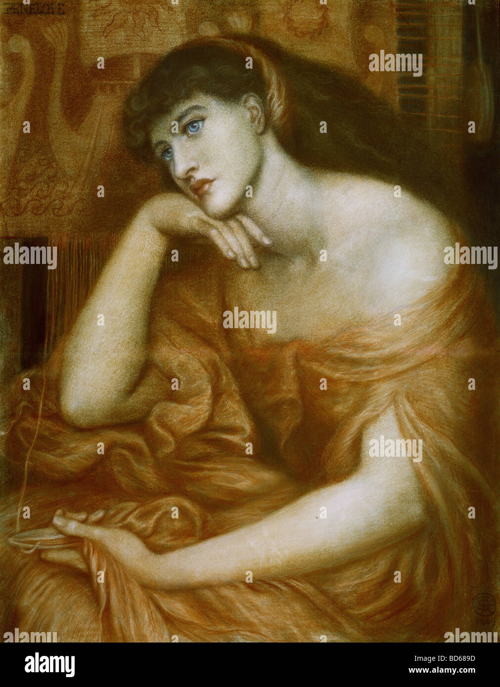 fine arts, Rossetti, Dante Gabriel (1828 - 1882), painting, 'Penelope', oil on canvas, 1869, symbolism, preraffaelites, Greek Stock Photo