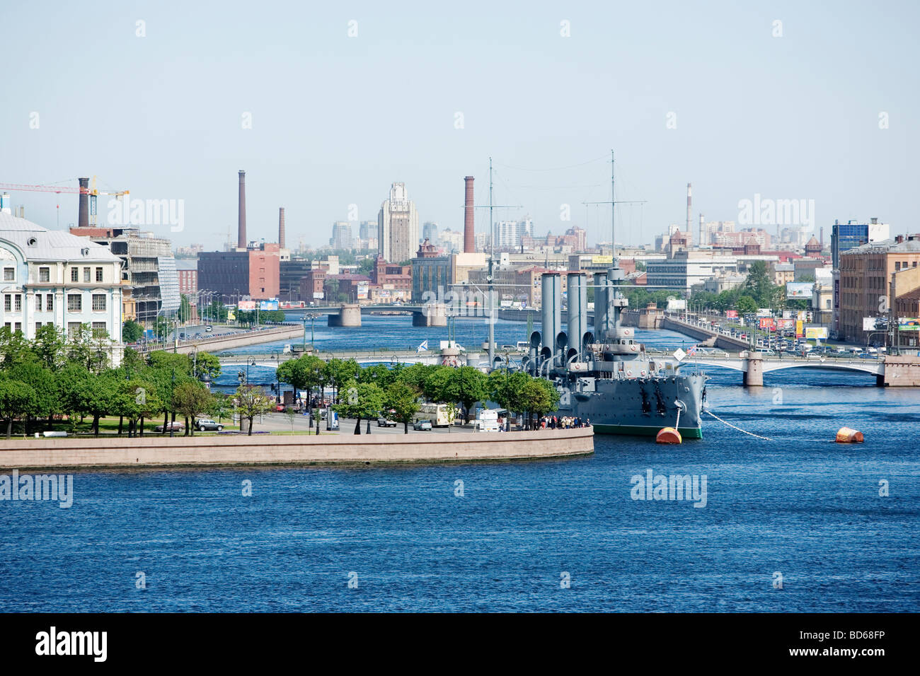 The battleship Aurora on Neva River in the centre of St. Petersburg, Russia. Stock Photo