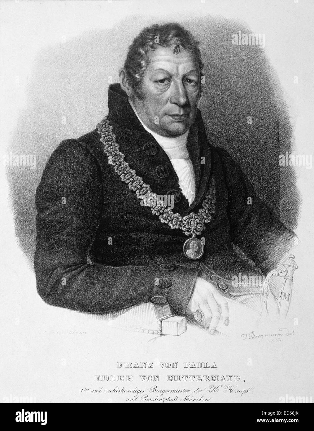 Mittermayr, Franz Paul von, 2.4.1766 - 6.7.1836, German politician, Mayor of Munich 1804 - 1836, half length, lithograph by I. Borgmann, 1832, Stock Photo
