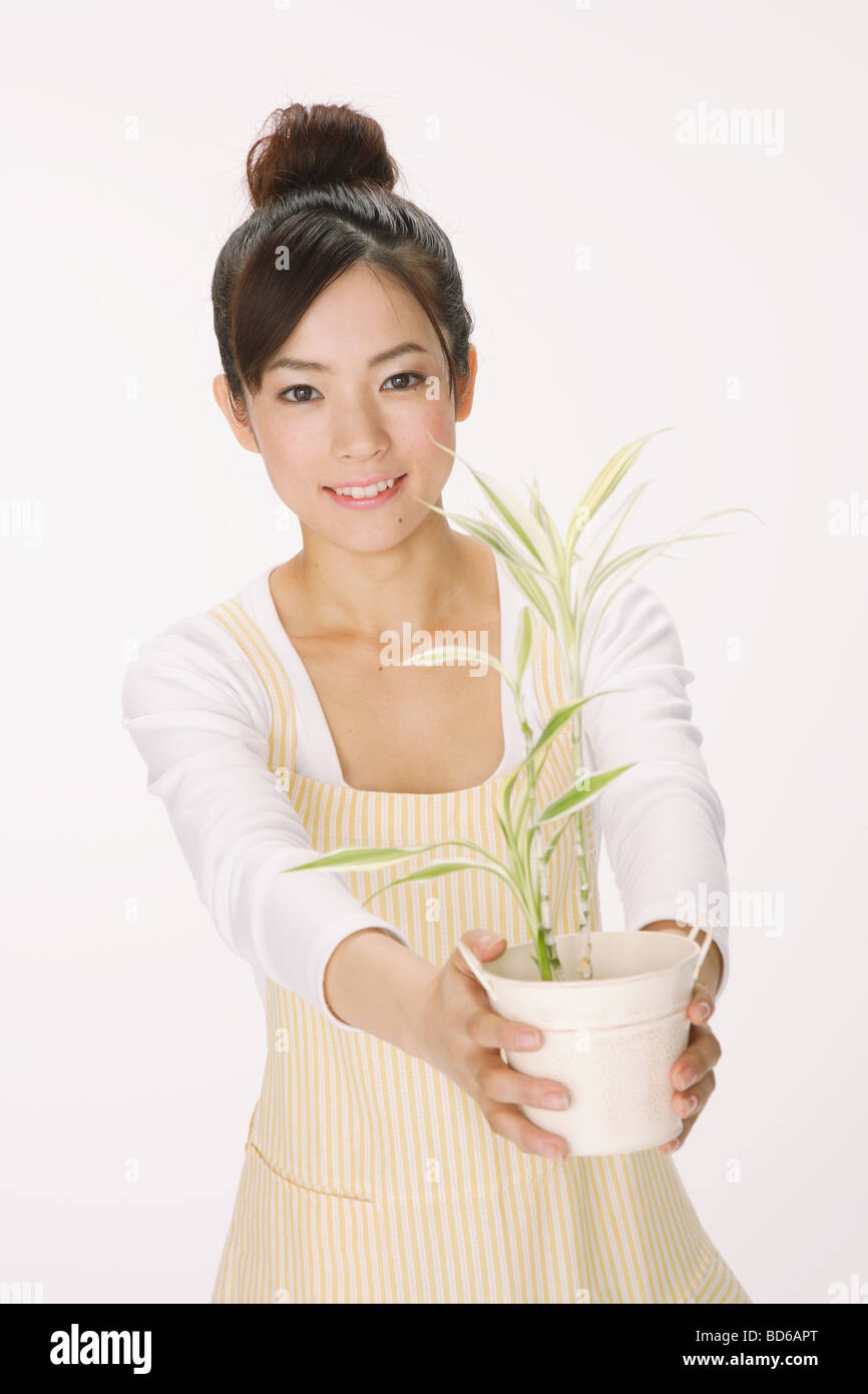 Young woman holding potted plant Stock Photo - Alamy