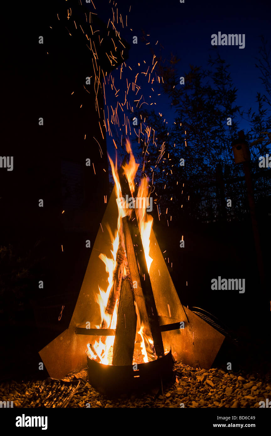 fire place in the garden summer evening night blue hot dark scenic