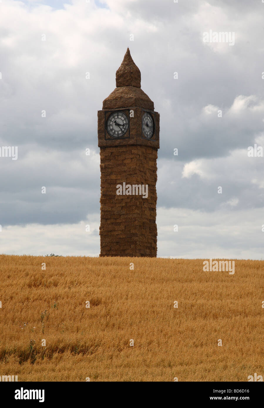 Big Ben made out of straw bales Stock Photo