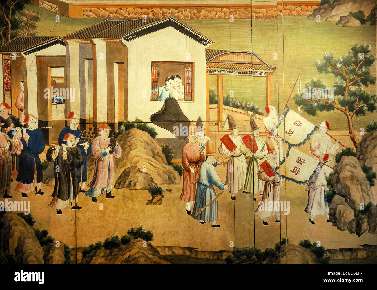 fine arts, wallpaper, funeral pricession for a Mandarine, detail, print