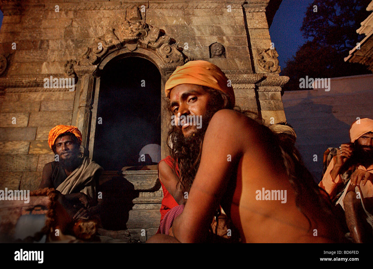 Indian holy men also known as sadhus make a pilgrimmage to a holy site in Katmandu March 6 2005 Nepal marked its annual Stock Photo