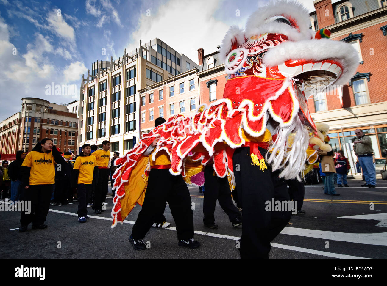 WASHINGTON DC, USA - Dragon in the Chinese New Year Parade in downtown Washington, DC, in Chinatown Stock Photo