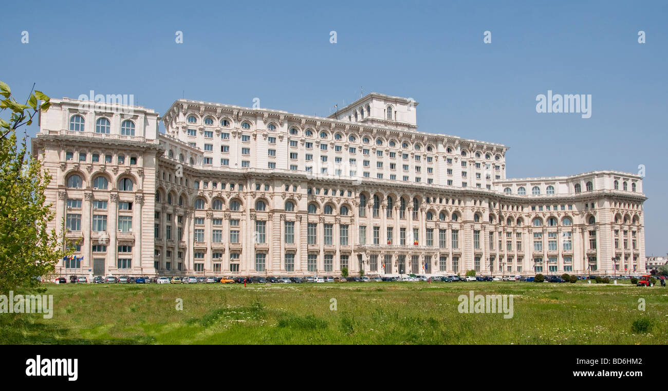 Romania's Palace of the Parliament or People's House (Casa Poporului) in Bucharest Stock Photo