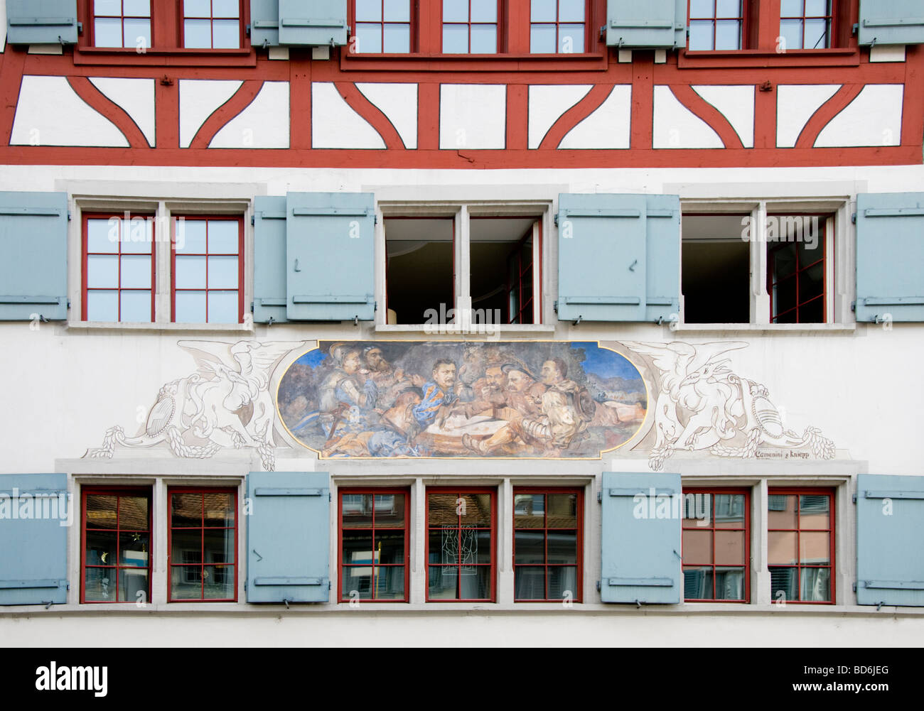 Zug, Switzerland. Painted house facade in Kolinplatz Stock Photo Alamy