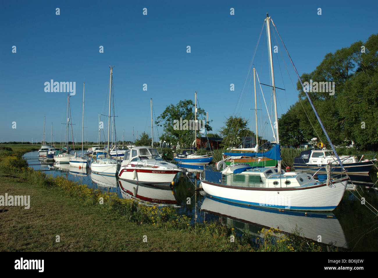 yachts moored on the River Avon, Christchurch, Dorset, England, UK Stock Photo