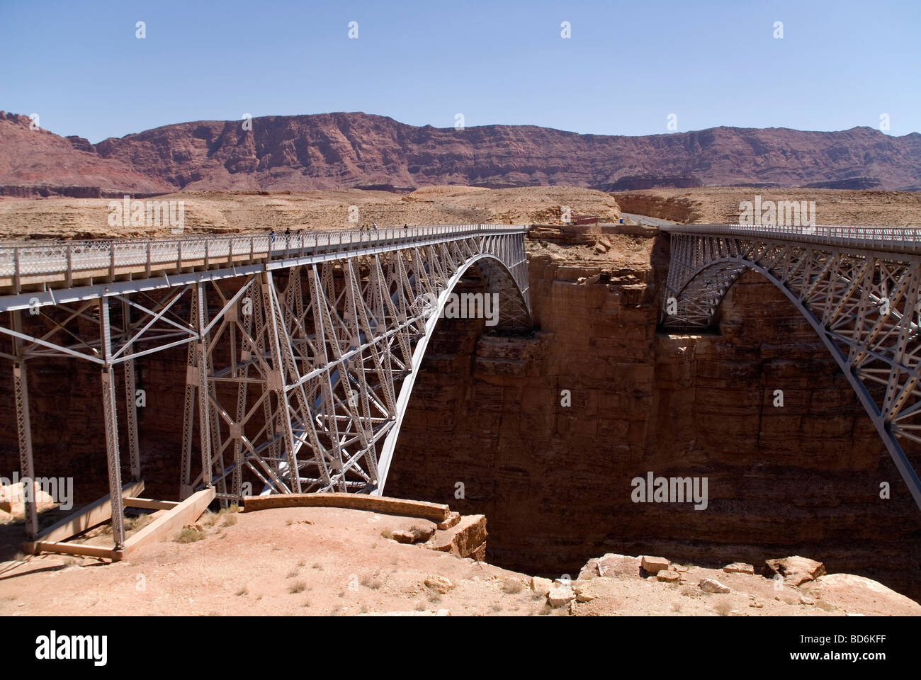 The twin bridges over the Colorado river at Lees crossing, near Page, Arizona. Stock Photo
