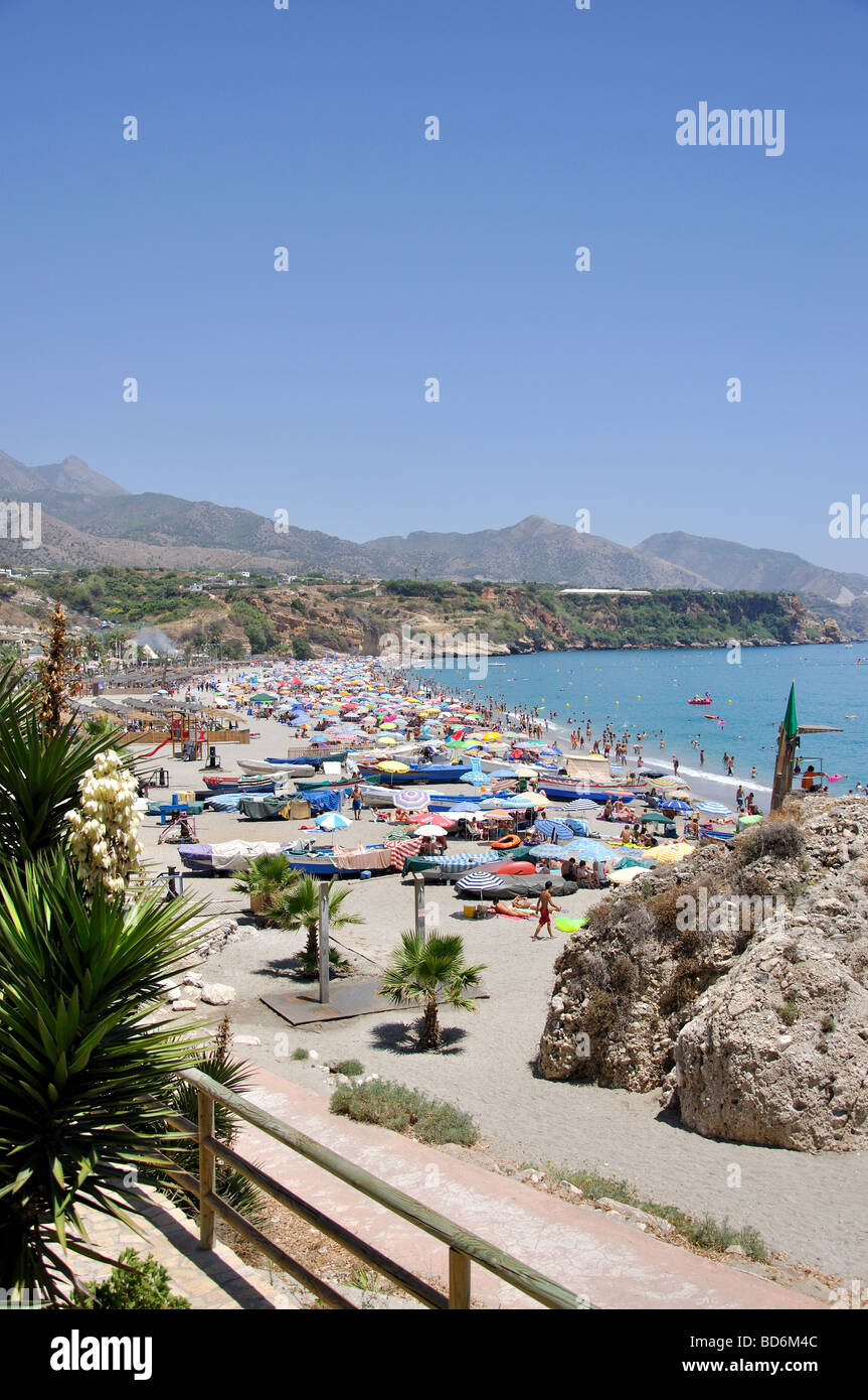 Playa de Burriana, Nerja, Costa del Sol, Malaga Province, Andalusia, Spain Stock Photo