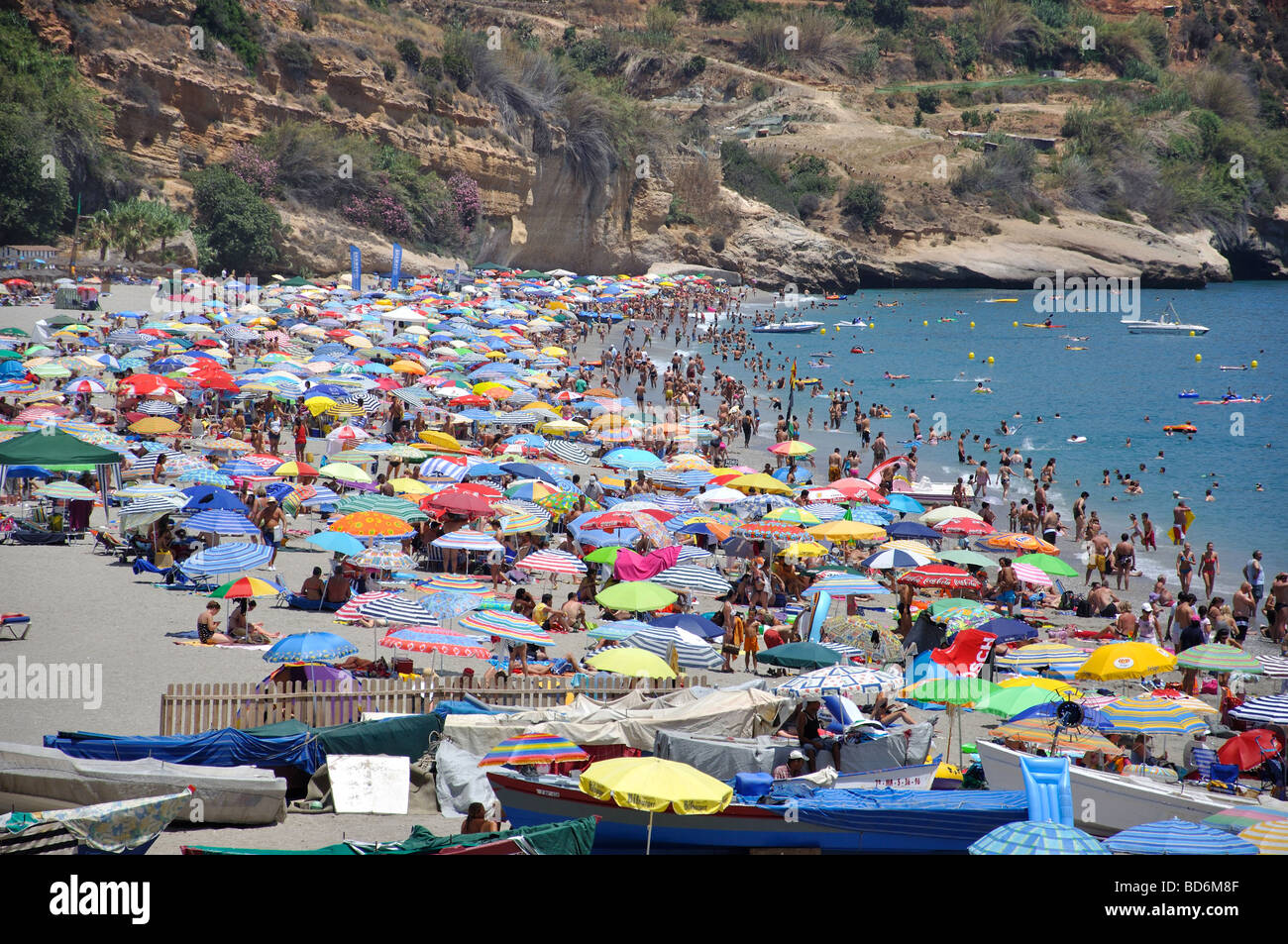 Playa de Burriana, Nerja, Costa del Sol, Malaga Province, Andalusia, Spain Stock Photo