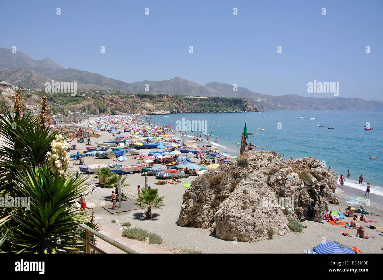 Playa de Burriana, Nerja, Costa del Sol, Malaga Province, Andalusia, Spain Stock Photo
