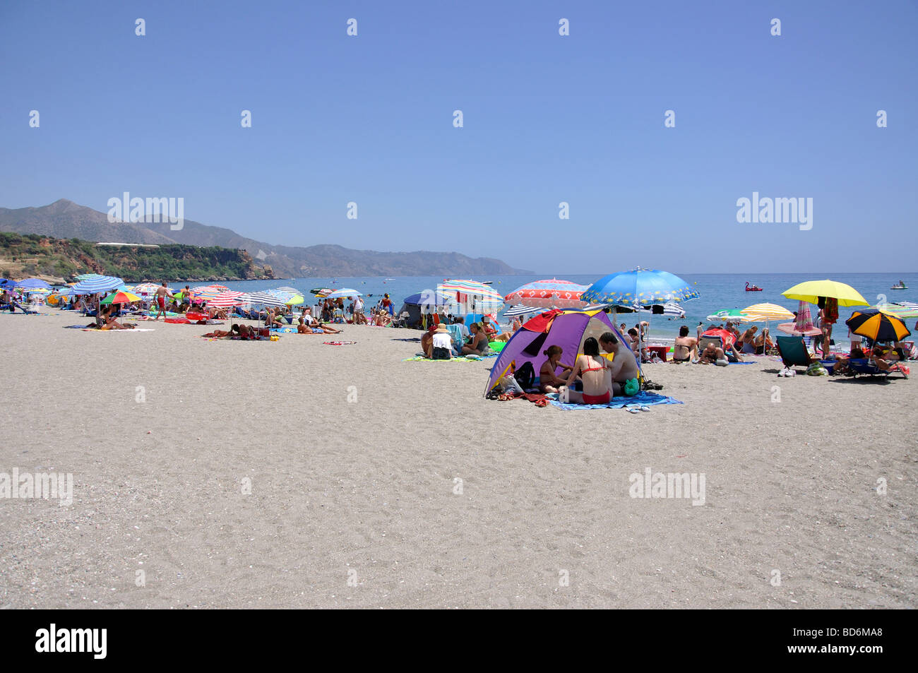 Playa de Burriana, Nerja, Costa del Sol, Malaga Province, Andalusia, Spain Stock Photo