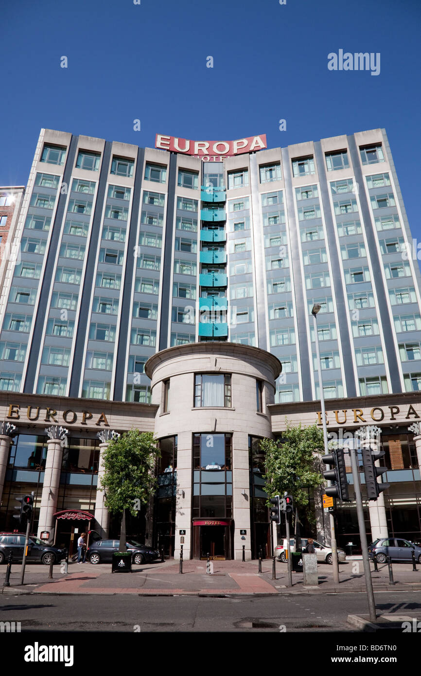 The Europa Hotel in central Belfast, famous during the troubles as the 'most bombed hotel in Europe' Stock Photo