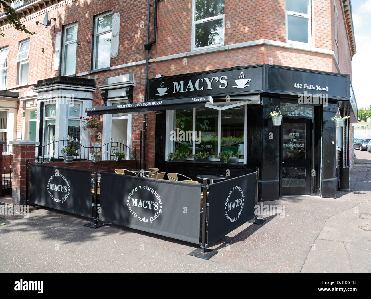 Macy's Cafe in Falls Road, West Belfast, Northern Ireland Stock Photo