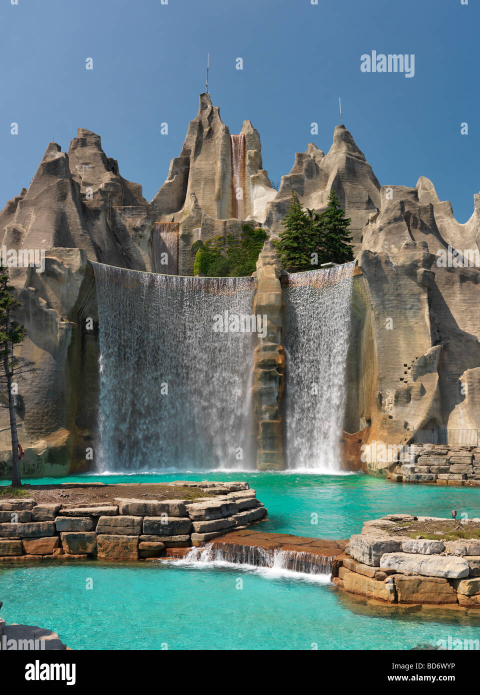 Waterfall at Canada's Wonderland amusement park Stock Photo