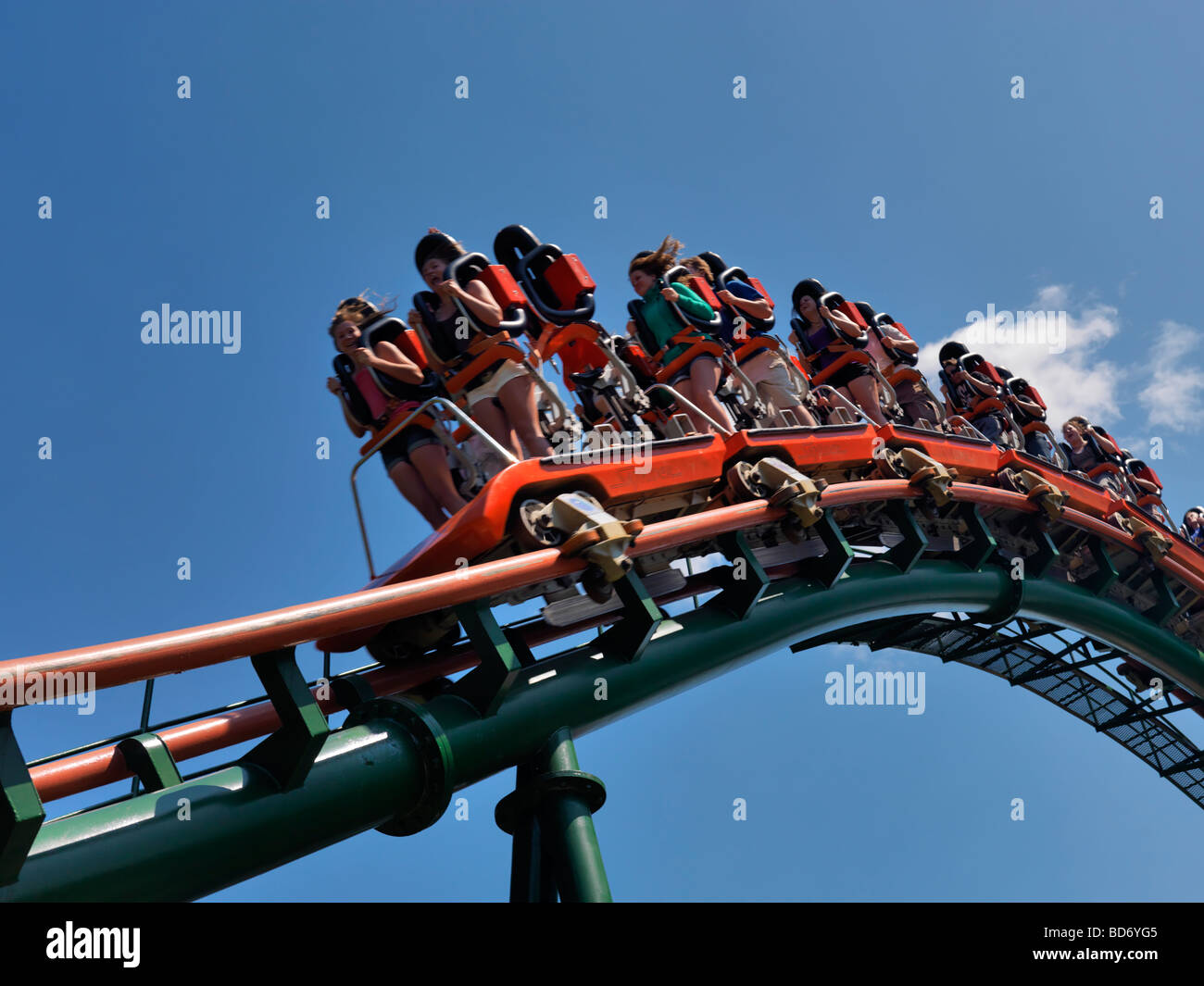 People on a Roller coaster ride at Canada' s Wonderland amusement park