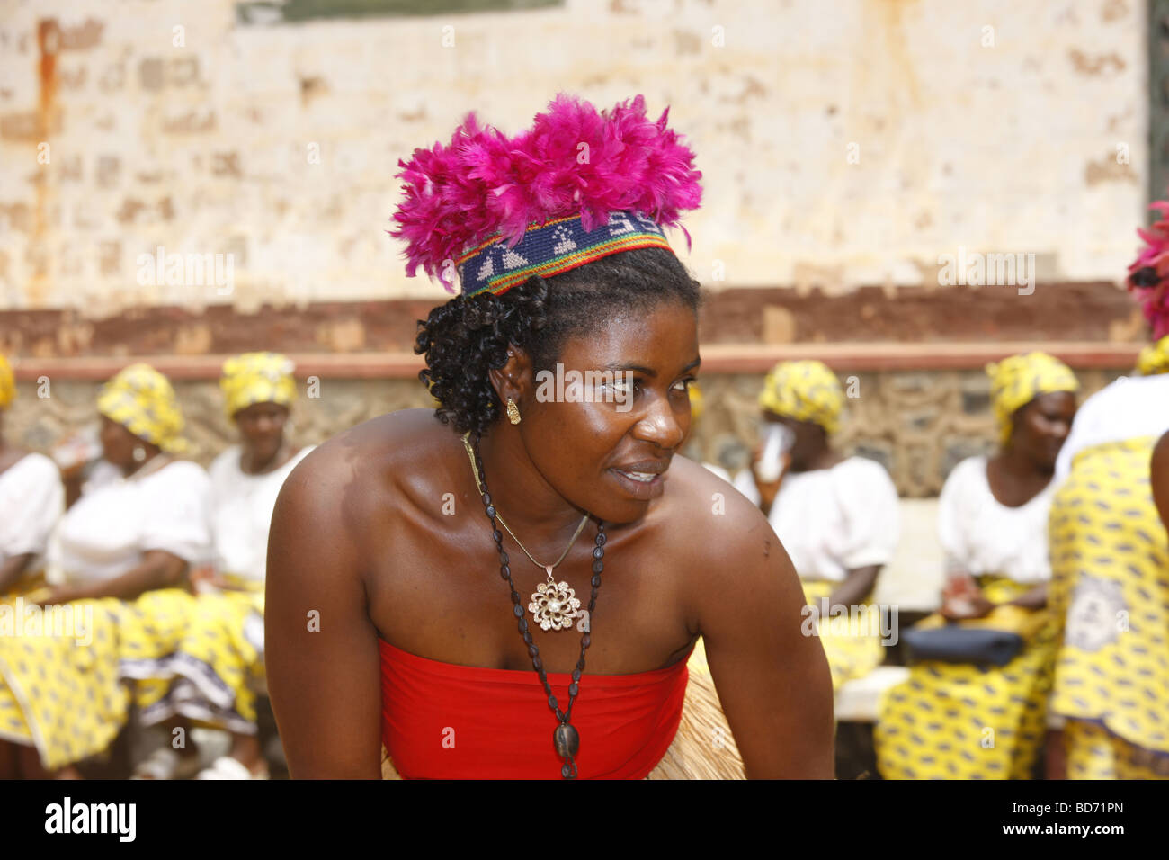 Woman performing a traditional dance, chief farmstead of the Fon, Bafut, West Cameroon, Cameroon, Africa Stock Photo