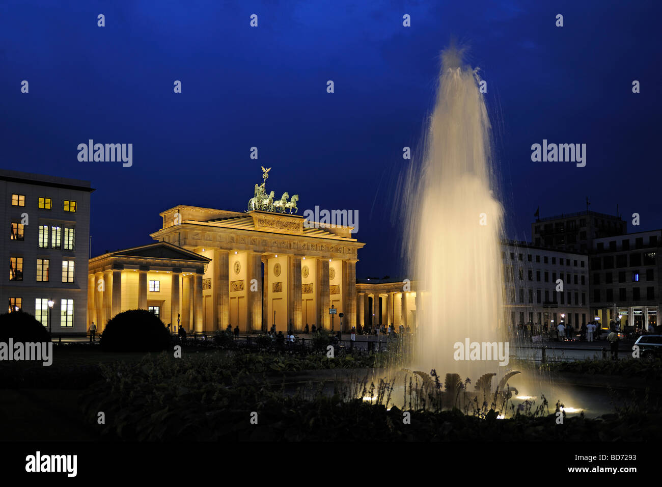 View of the Pariser Platz square with the Brandenburg Gate at dusk, Berlin, Germany, Europe Stock Photo