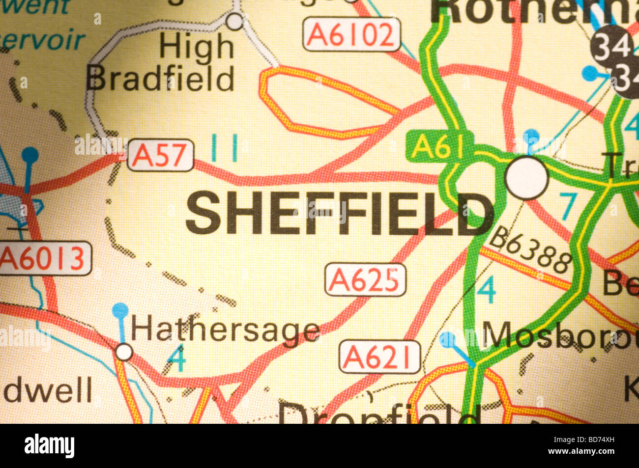 Close up of the map of Sheffield England Stock Photo