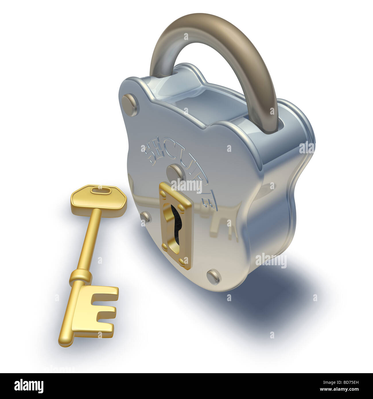 3d render of padlock and key illustration Stock Photo - Alamy