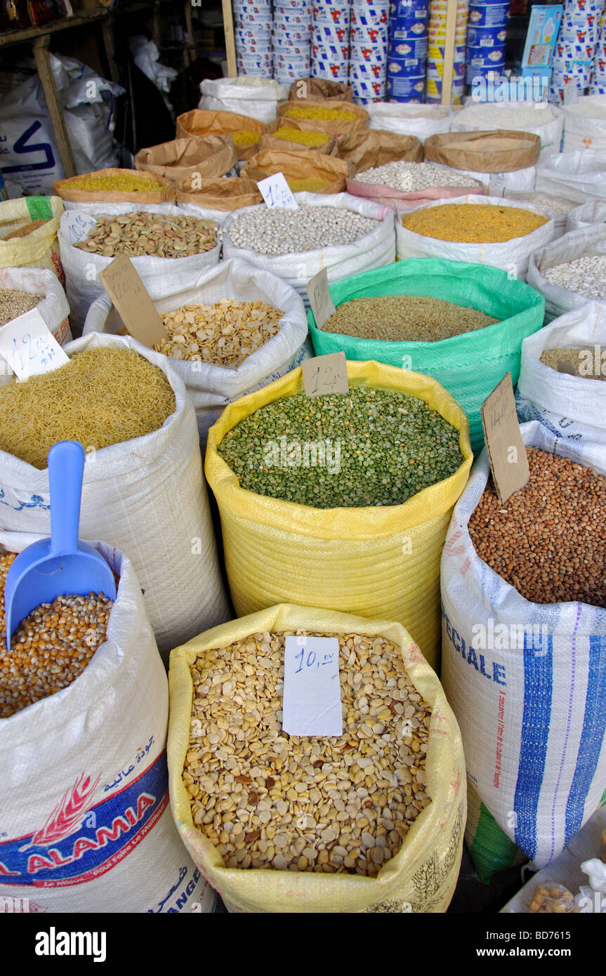 Sacks of grain in Kasbah, Tangier, Tangier-Tétouan Region, Morocco Stock Photo