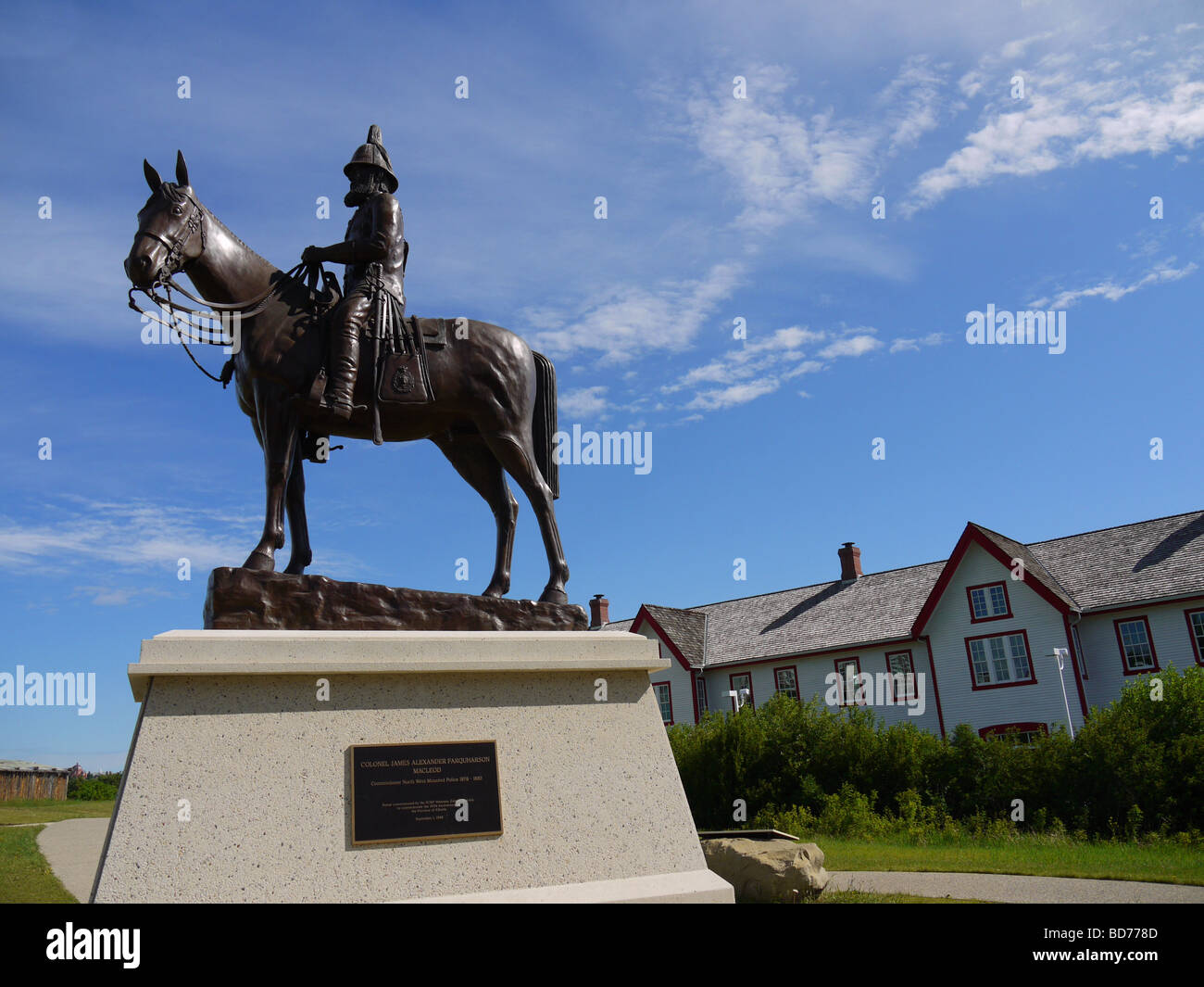Statue of Col James Macleod at Fort Calgary Mountie Museum in Calgary